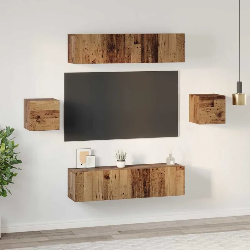 TV spintelių komplektas 6 pcs Senovinis medis Apdirbta mediena