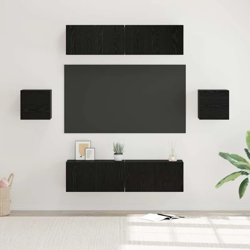 TV spintelių komplektas 6 pcs Juodas ąžuolas Apdirbta mediena