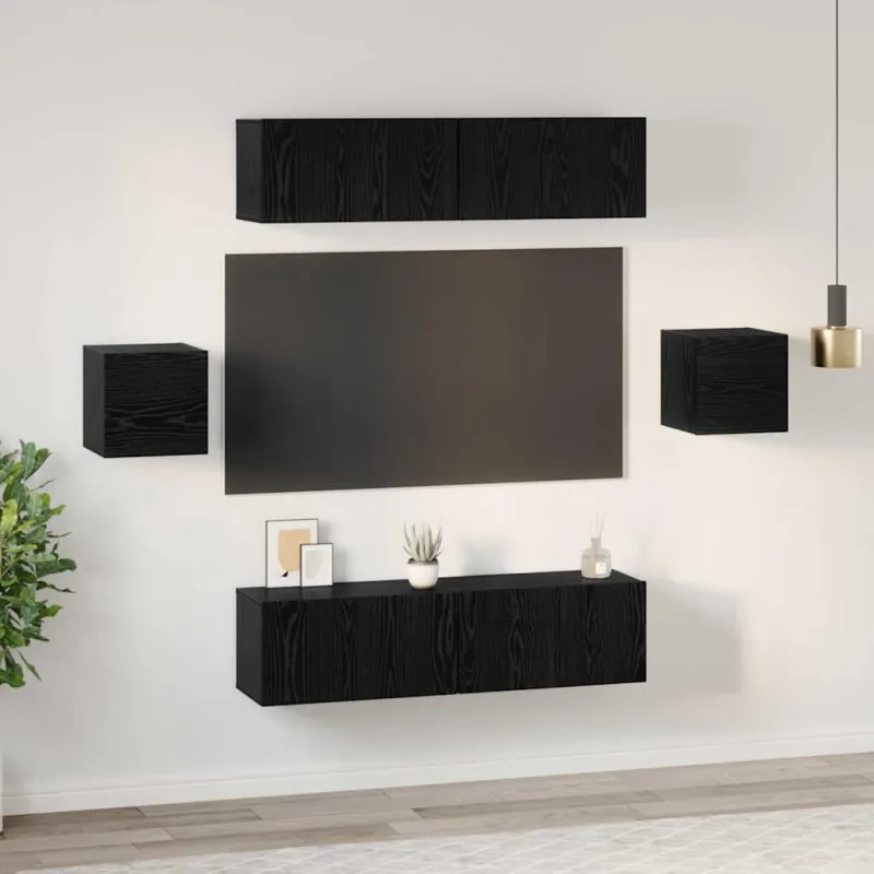 TV spintelių komplektas 6 pcs Juodas ąžuolas Apdirbta mediena