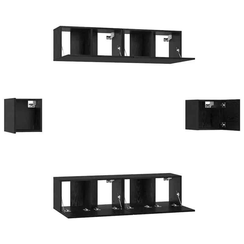 TV spintelių komplektas 6 pcs Juodas ąžuolas Apdirbta mediena