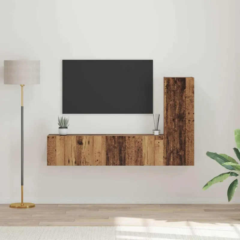 TV spintelių komplektas 3 pcs Senovinis medis Apdirbta mediena