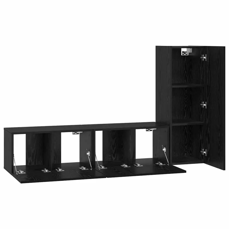 TV spintelių komplektas 3 pcs Juodas ąžuolas Apdirbta mediena