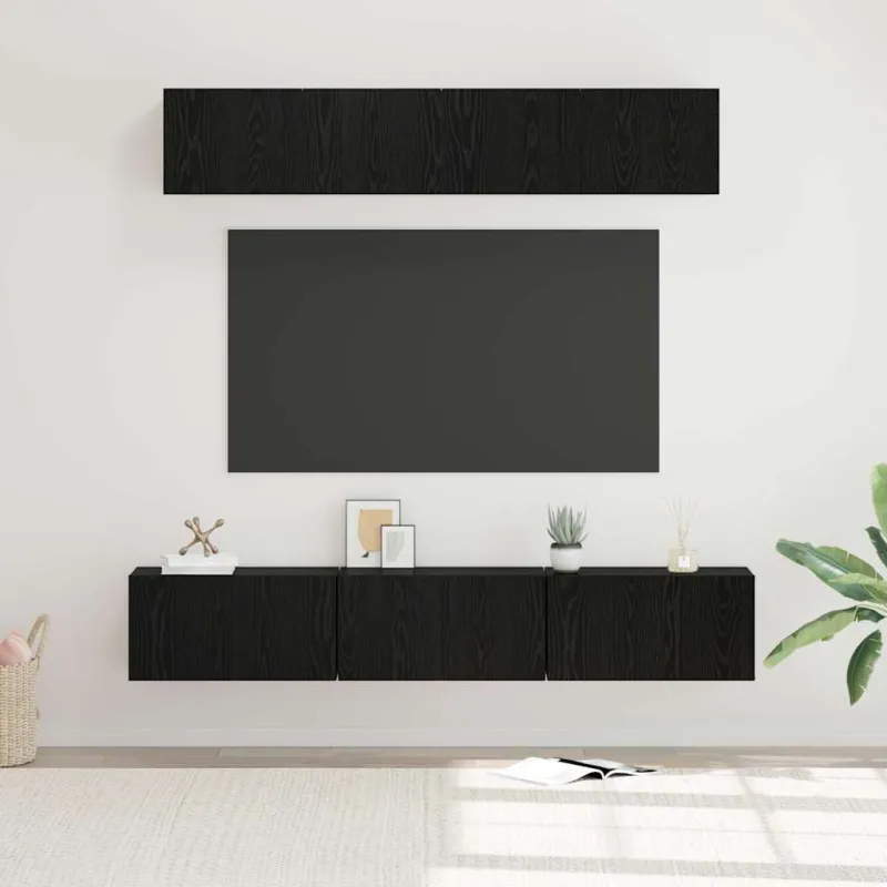 TV spintelių komplektas 5 pcs Juodas ąžuolas Apdirbta mediena