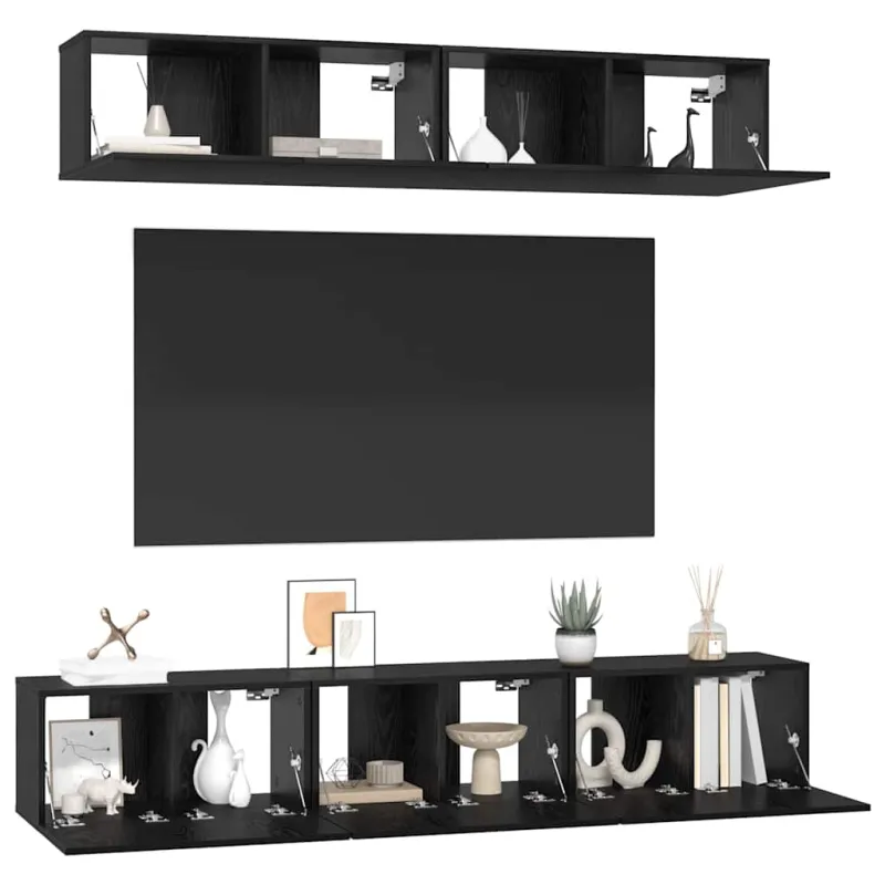 TV spintelių komplektas 5 pcs Juodas ąžuolas Apdirbta mediena
