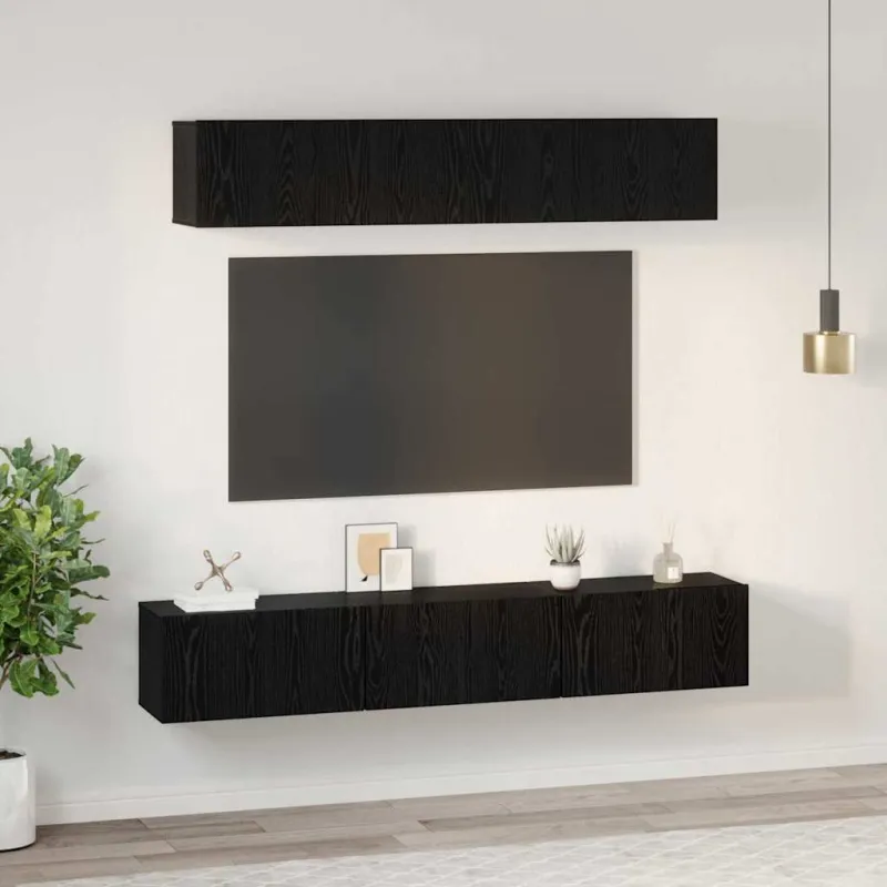 TV spintelių komplektas 5 pcs Juodas ąžuolas Apdirbta mediena