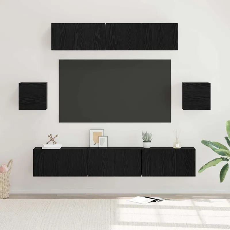 TV spintelių komplektas 7 pcs Juodas ąžuolas Apdirbta mediena