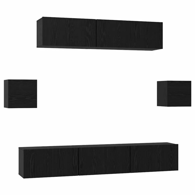 TV spintelių komplektas 7 pcs Juodas ąžuolas Apdirbta mediena