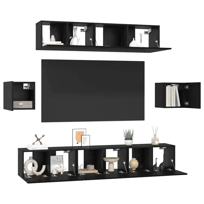 TV spintelių komplektas 7 pcs Juodas ąžuolas Apdirbta mediena