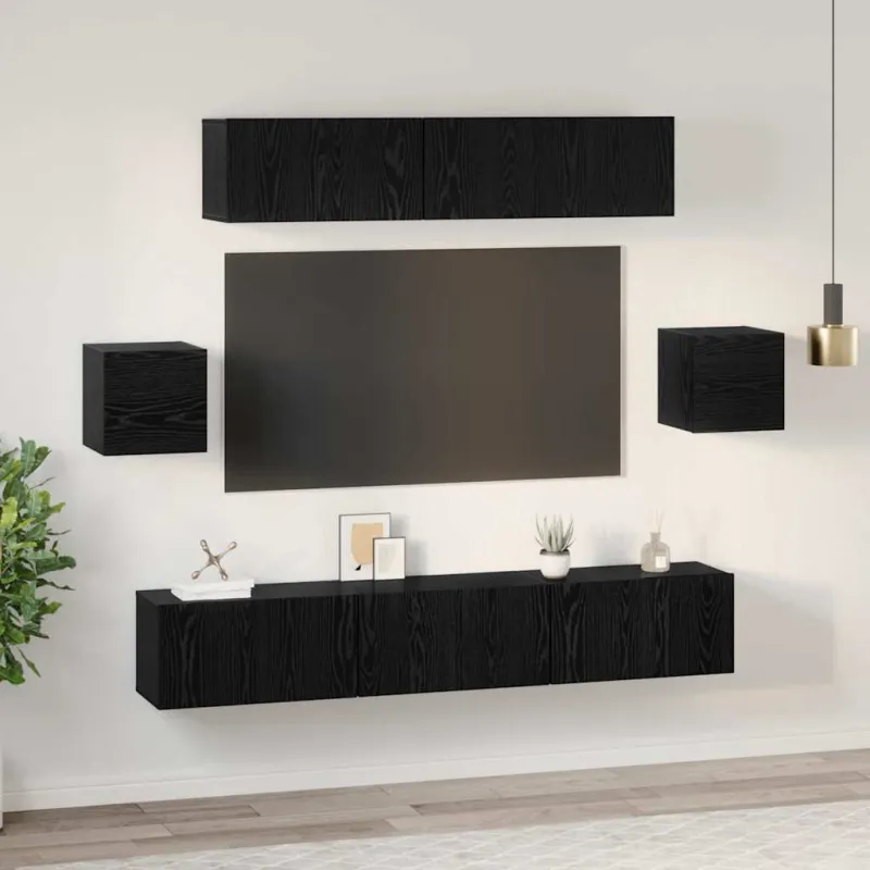 TV spintelių komplektas 7 pcs Juodas ąžuolas Apdirbta mediena
