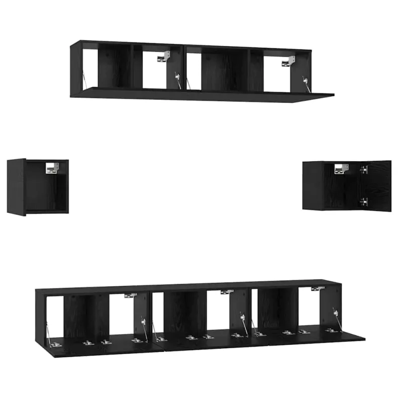 TV spintelių komplektas 7 pcs Juodas ąžuolas Apdirbta mediena