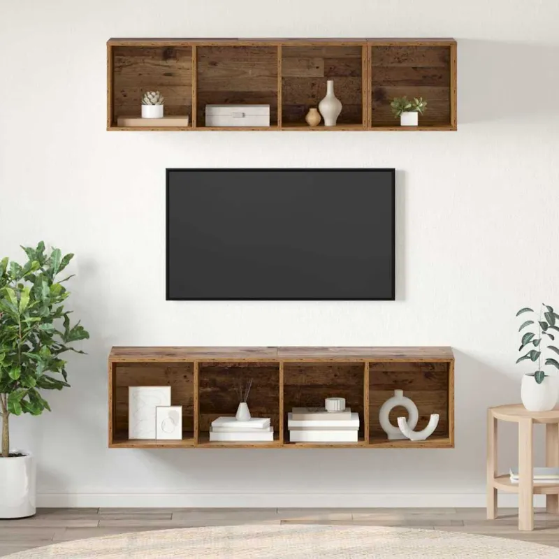 TV spintelių komplektas 3 pcs Senovinis medis Apdirbta mediena