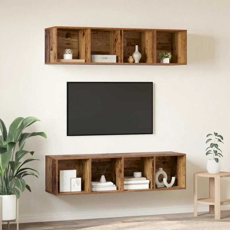 TV spintelių komplektas 3 pcs Senovinis medis Apdirbta mediena