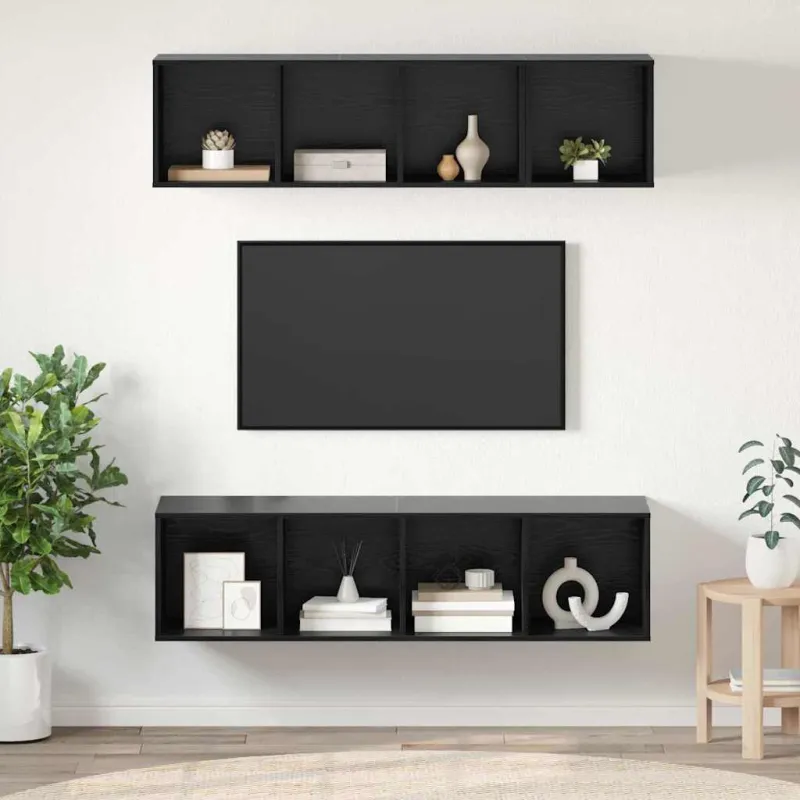 TV spintelių komplektas 3 pcs Juodas ąžuolas Apdirbta mediena