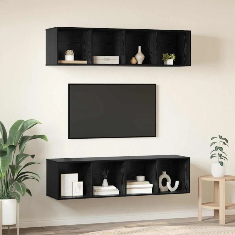 TV spintelių komplektas 3 pcs Juodas ąžuolas Apdirbta mediena