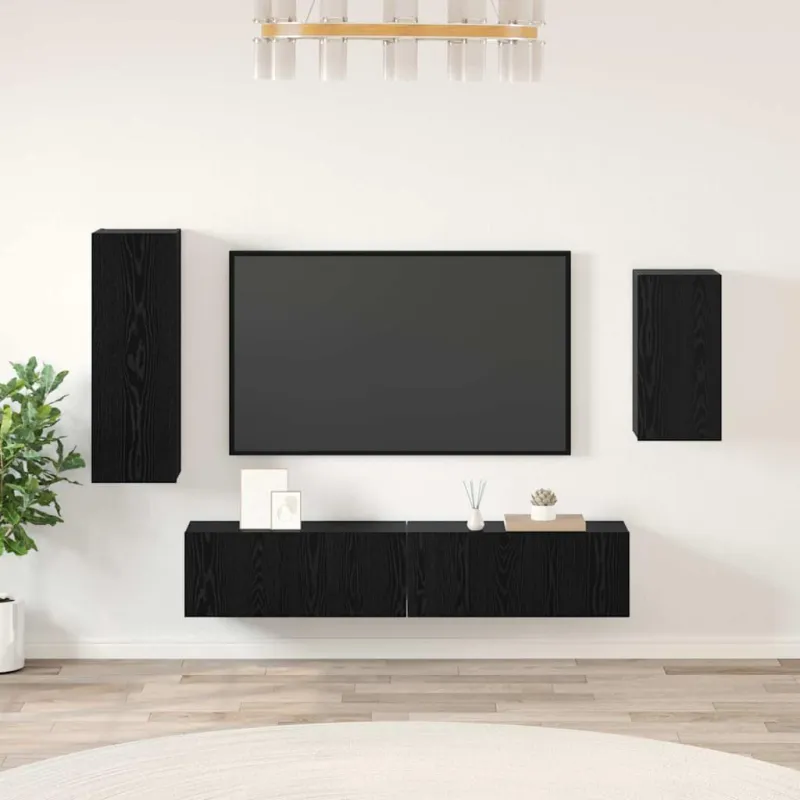 TV spintelių komplektas 4 pcs Juodas ąžuolas Apdirbta mediena