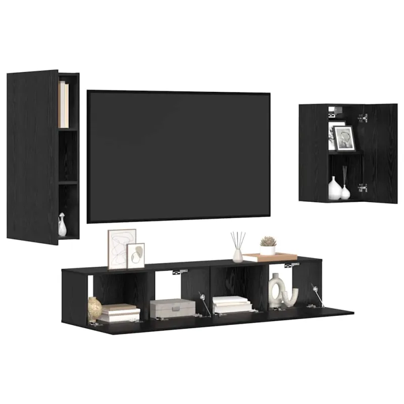 TV spintelių komplektas 4 pcs Juodas ąžuolas Apdirbta mediena