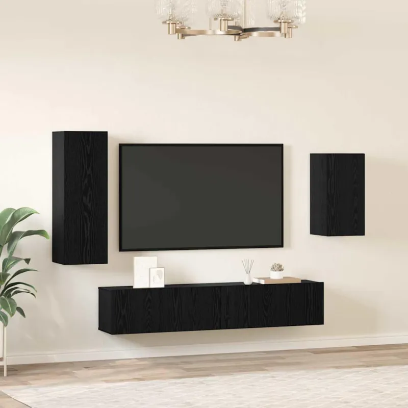 TV spintelių komplektas 4 pcs Juodas ąžuolas Apdirbta mediena