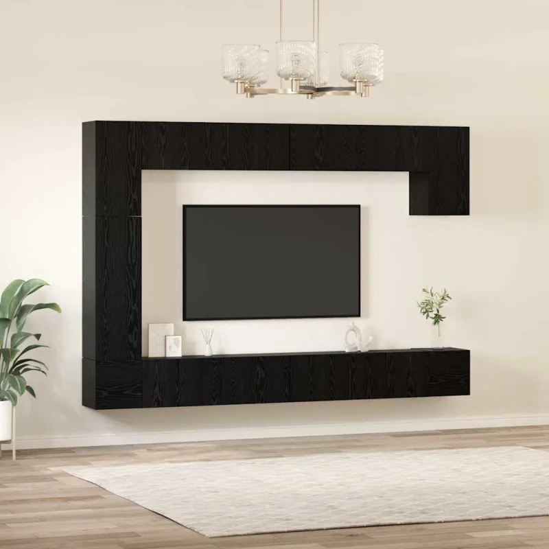 TV spintelių komplektas 9 pcs Juodas ąžuolas Apdirbta mediena