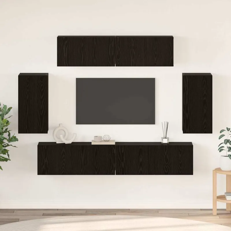 TV spintelių komplektas 6 pcs Juodas ąžuolas Apdirbta mediena