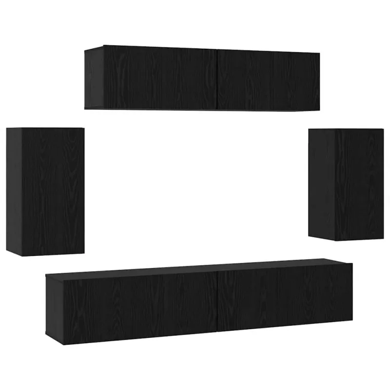TV spintelių komplektas 6 pcs Juodas ąžuolas Apdirbta mediena