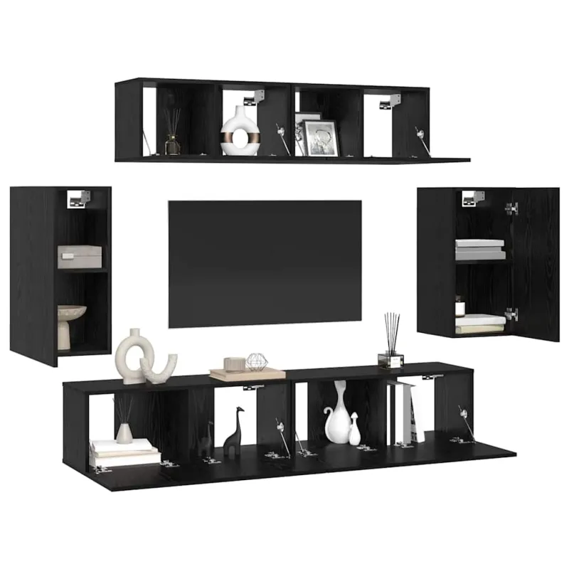 TV spintelių komplektas 6 pcs Juodas ąžuolas Apdirbta mediena