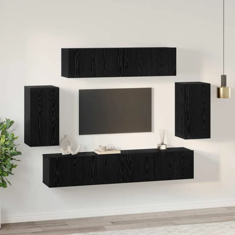 TV spintelių komplektas 6 pcs Juodas ąžuolas Apdirbta mediena