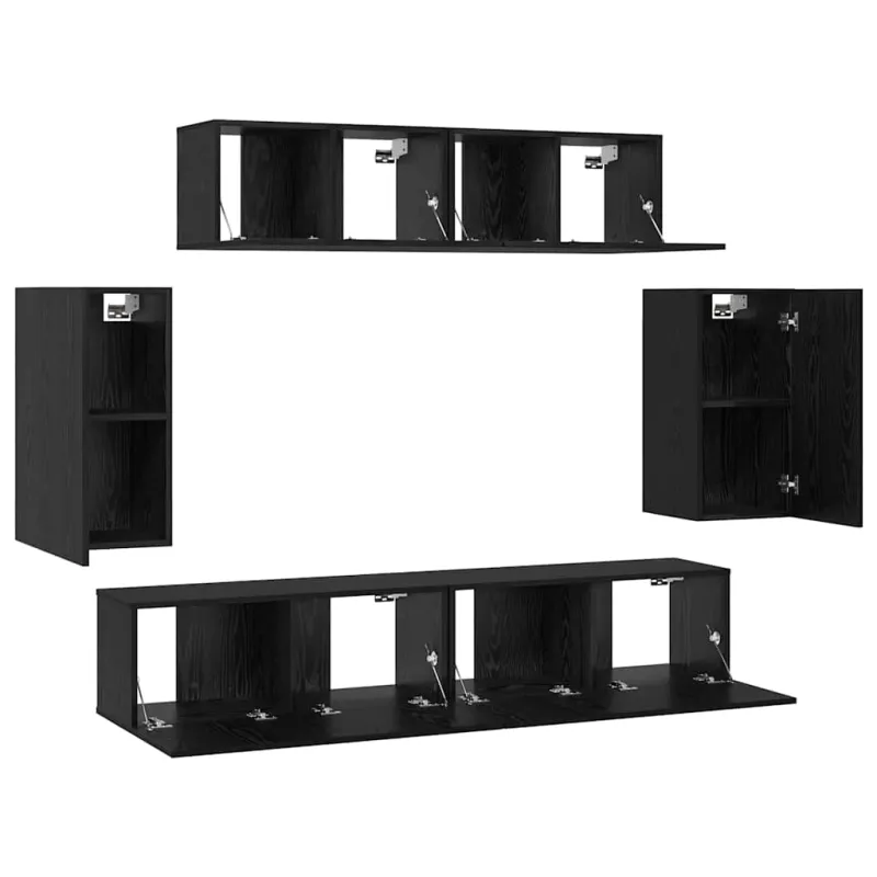 TV spintelių komplektas 6 pcs Juodas ąžuolas Apdirbta mediena