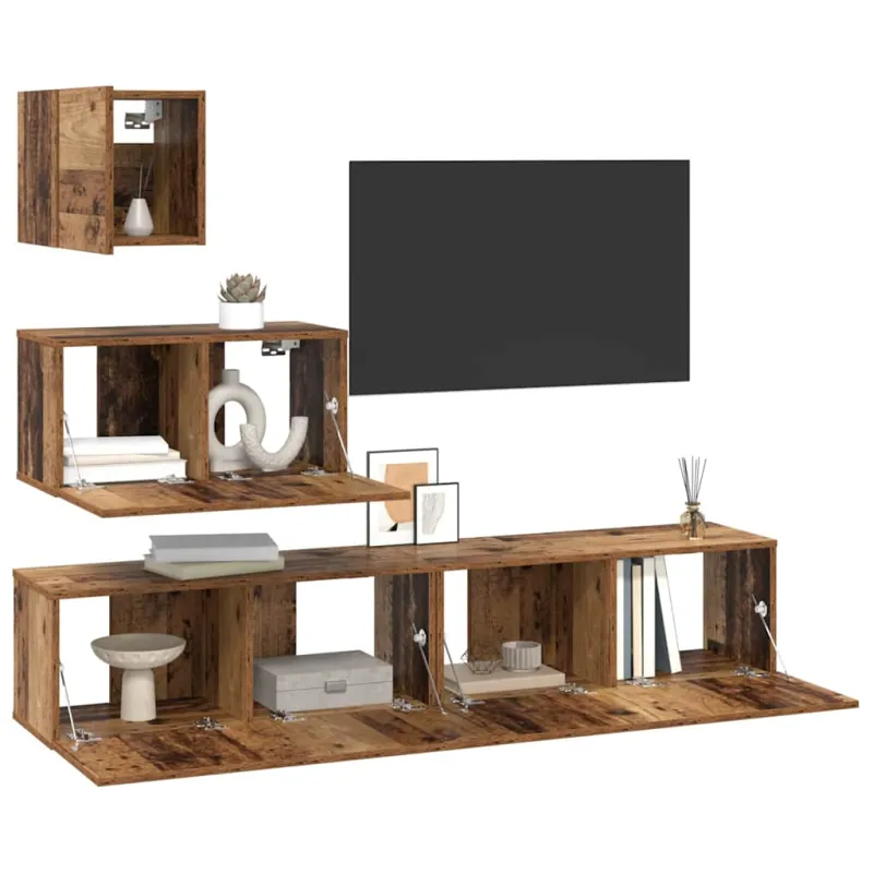 TV spintelių komplektas 4 pcs Senovinis medis Apdirbta mediena