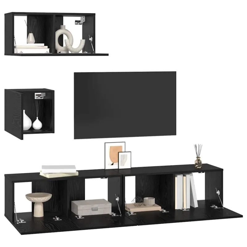 TV spintelių komplektas 4 pcs Juodas ąžuolas Apdirbta mediena