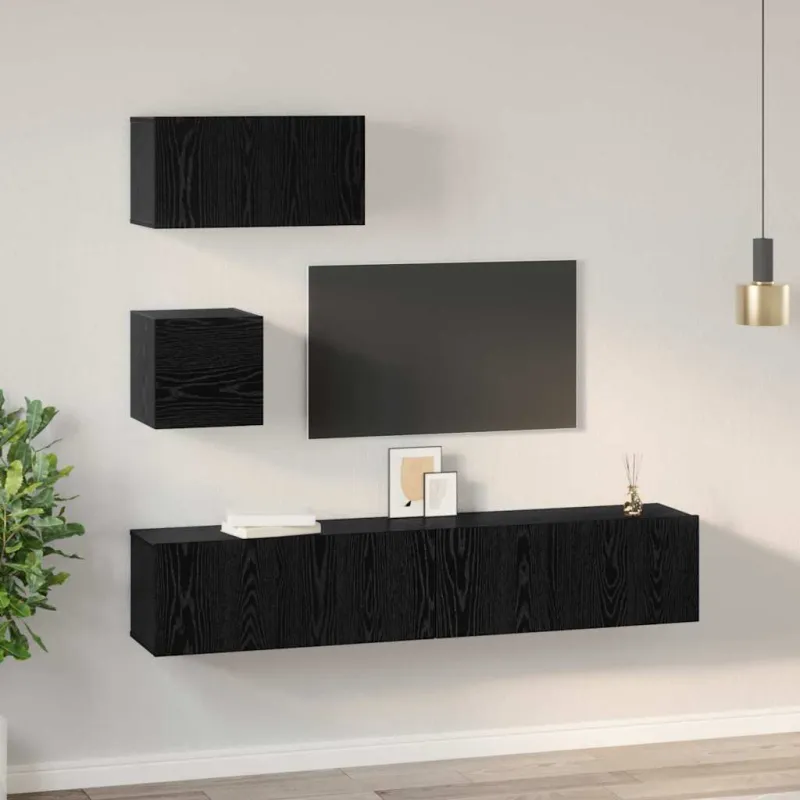 TV spintelių komplektas 4 pcs Juodas ąžuolas Apdirbta mediena