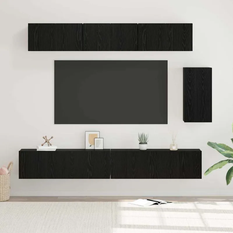 TV spintelių komplektas 6 pcs Juodas ąžuolas Apdirbta mediena
