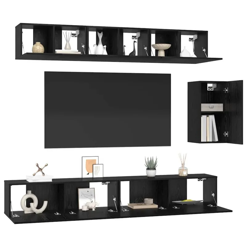 TV spintelių komplektas 6 pcs Juodas ąžuolas Apdirbta mediena