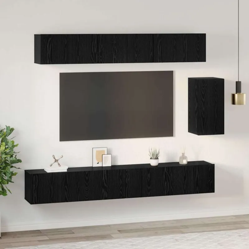 TV spintelių komplektas 6 pcs Juodas ąžuolas Apdirbta mediena