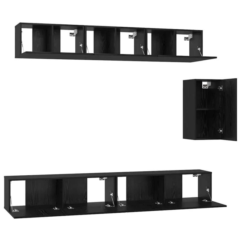 TV spintelių komplektas 6 pcs Juodas ąžuolas Apdirbta mediena