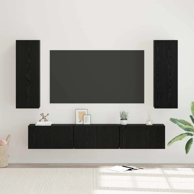 TV spintelių komplektas 5 pcs Juodas ąžuolas Apdirbta mediena