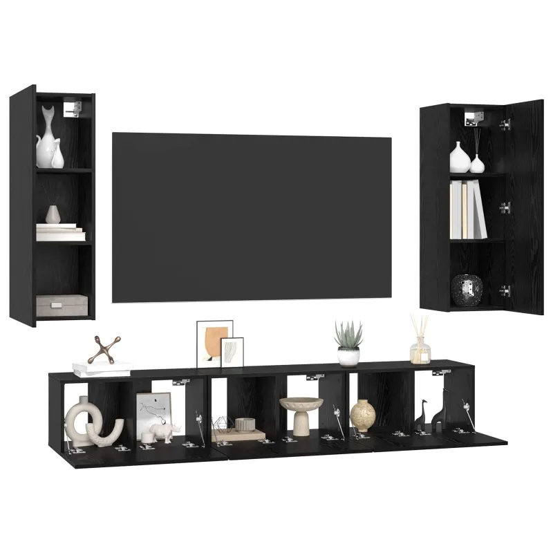 TV spintelių komplektas 5 pcs Juodas ąžuolas Apdirbta mediena