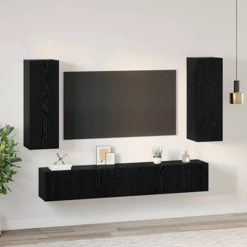 TV spintelių komplektas 5 pcs Juodas ąžuolas Apdirbta mediena