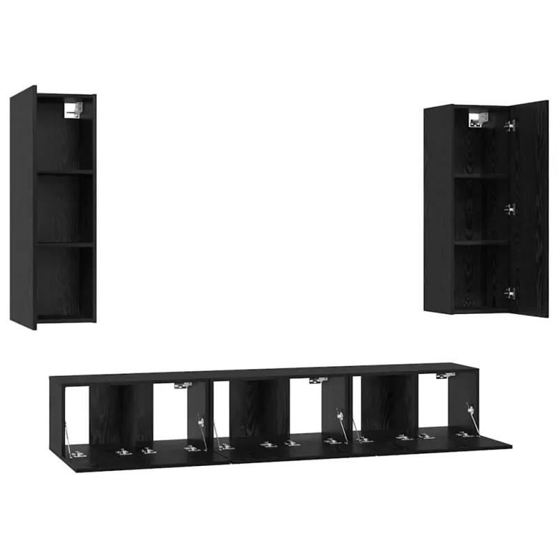 TV spintelių komplektas 5 pcs Juodas ąžuolas Apdirbta mediena