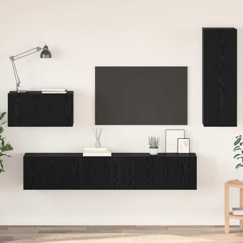Sieninis televizoriaus stovas 4 pcs Juodas ąžuolas