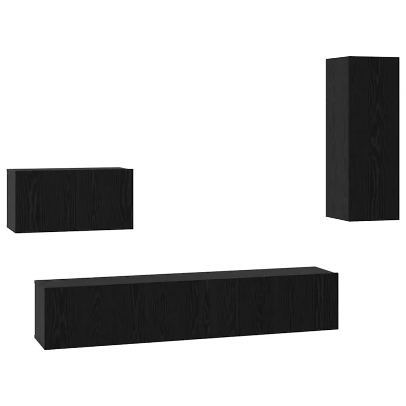 Sieninis televizoriaus stovas 4 pcs Juodas ąžuolas