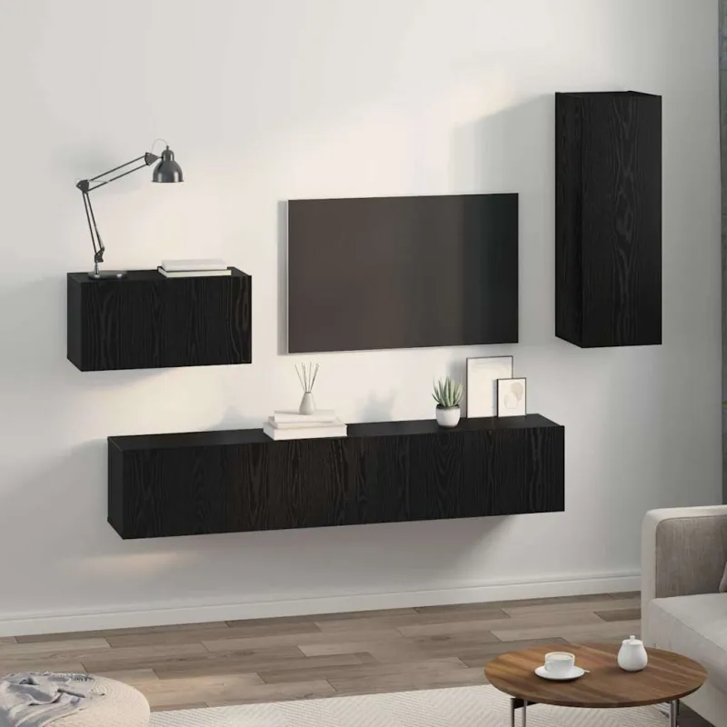 Sieninis televizoriaus stovas 4 pcs Juodas ąžuolas