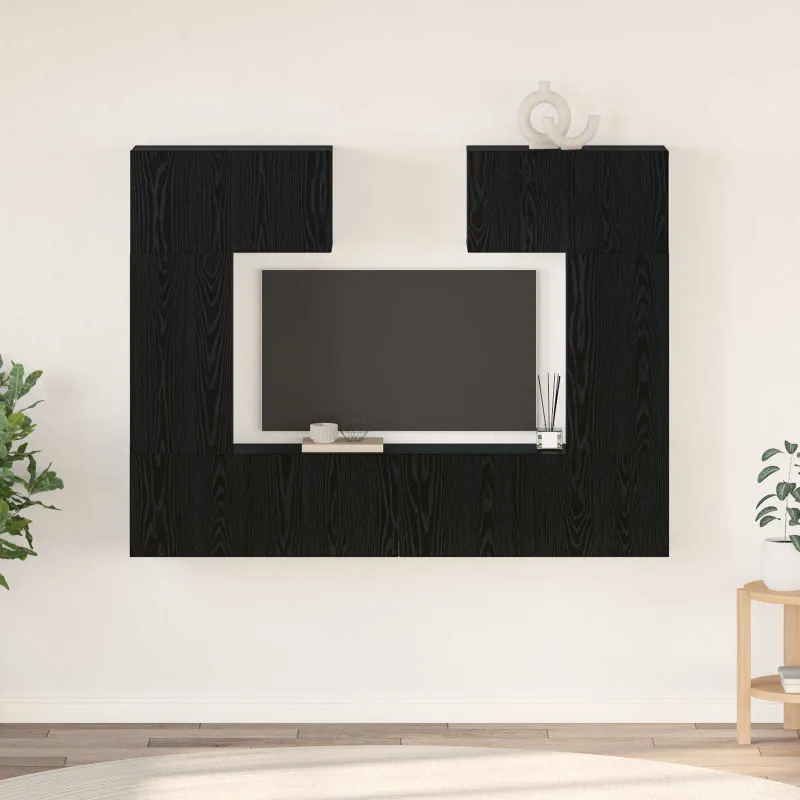 TV spintelių komplektas 6 pcs Juodas ąžuolas Apdirbta mediena