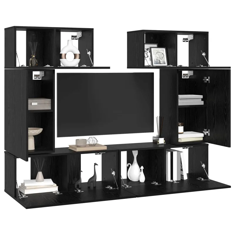 TV spintelių komplektas 6 pcs Juodas ąžuolas Apdirbta mediena