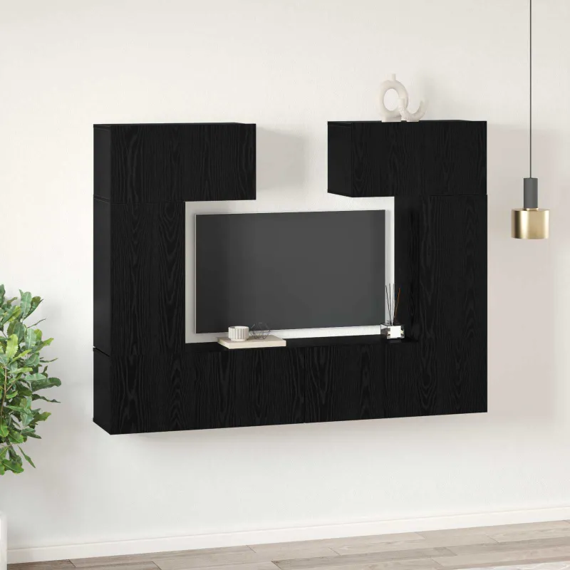 TV spintelių komplektas 6 pcs Juodas ąžuolas Apdirbta mediena