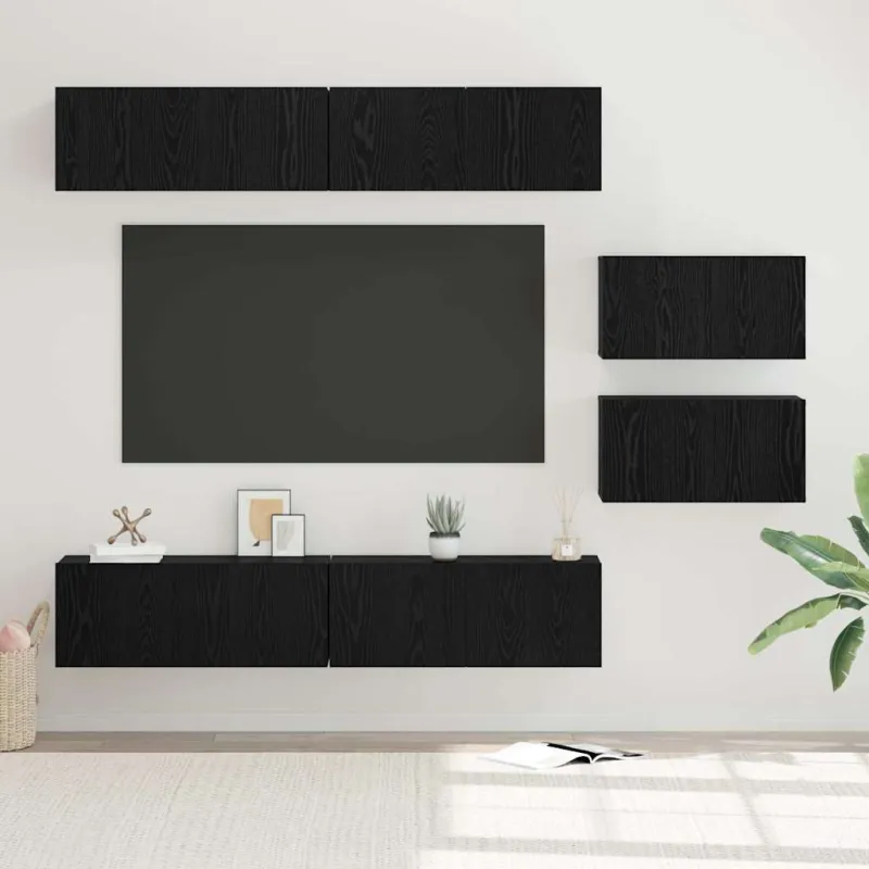 TV spintelių komplektas 6 pcs Juodas ąžuolas Apdirbta mediena