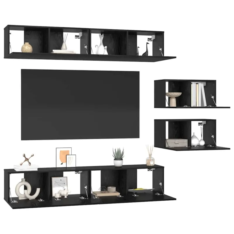 TV spintelių komplektas 6 pcs Juodas ąžuolas Apdirbta mediena