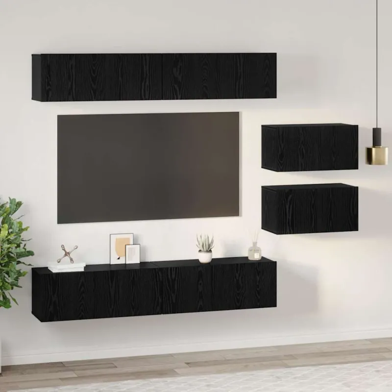 TV spintelių komplektas 6 pcs Juodas ąžuolas Apdirbta mediena