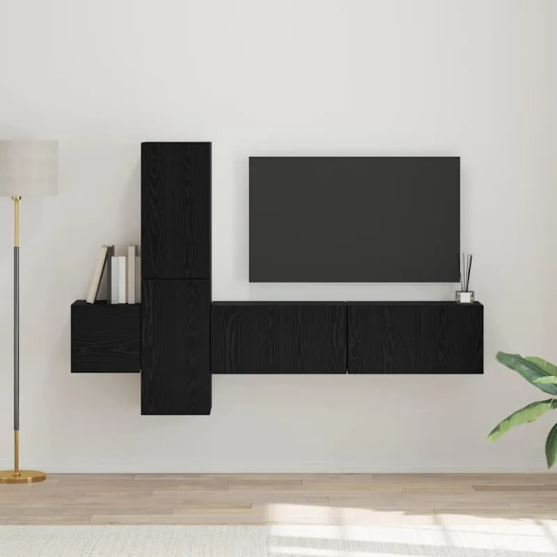 TV spintelių komplektas 5 pcs Juodas ąžuolas Apdirbta mediena