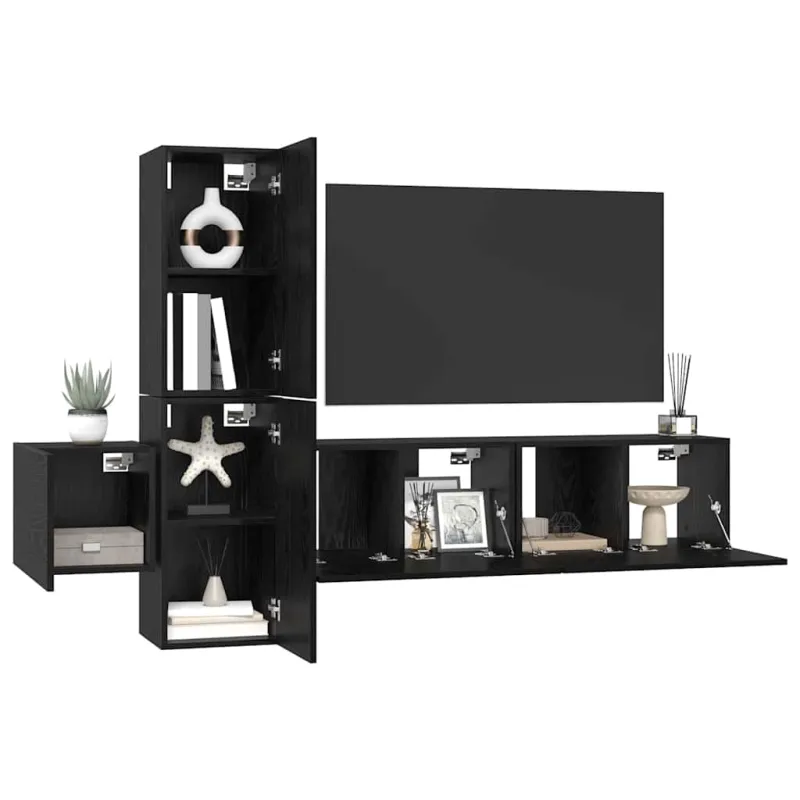 TV spintelių komplektas 5 pcs Juodas ąžuolas Apdirbta mediena