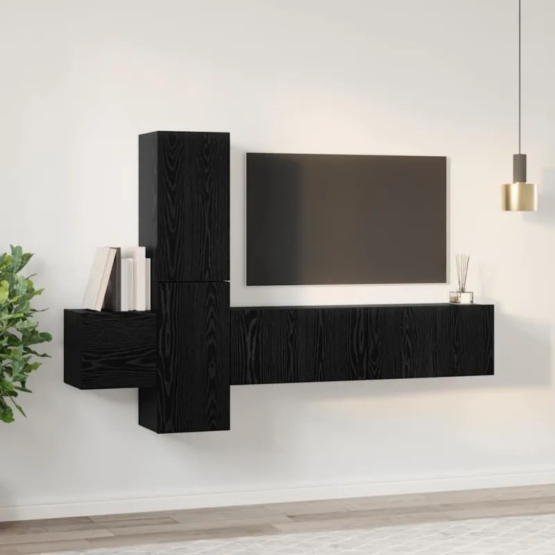 TV spintelių komplektas 5 pcs Juodas ąžuolas Apdirbta mediena